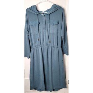 Soft Surroundings Womens sz S dress long sleeve hooded pockets buckles blue